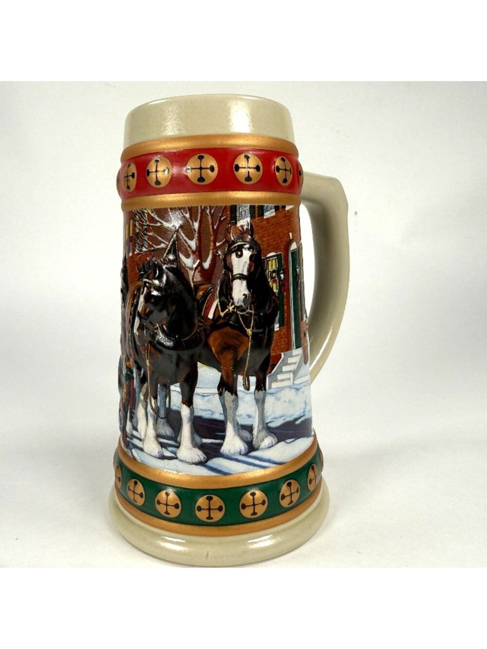 Budweiser 1993 Hometown Holiday Christmas Beer Stein Mug Ceramarte Brazil